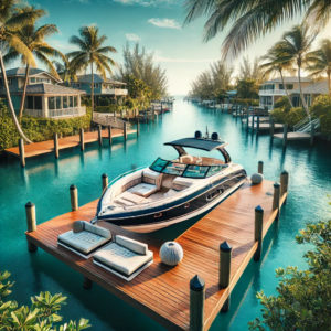 Boat Lift Pro Vero Beach, FL, featuring a stylish boat docked on a well-maintained deck.